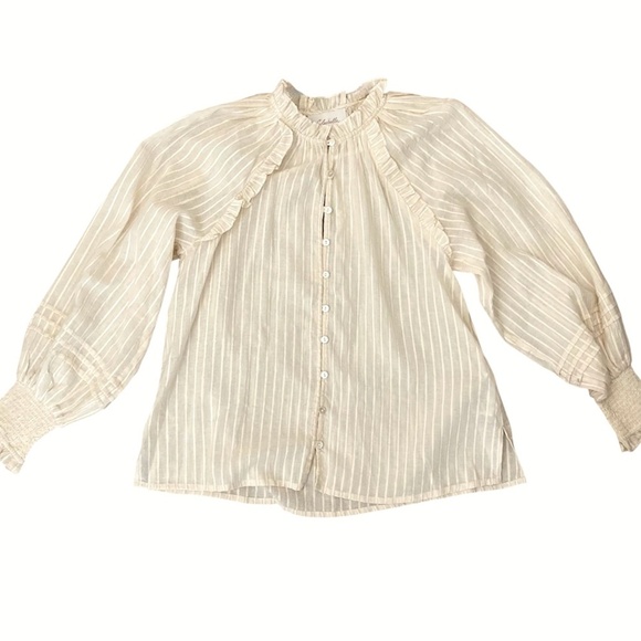 CLEOBELLA Ari Ruffle Lurex Stripe Blouse Cream Button Up Romantic Boho Femme - Picture 7 of 12
